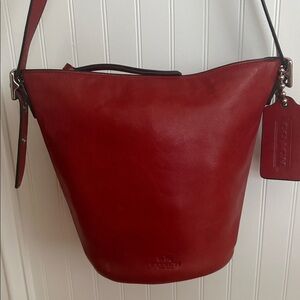 Coach Bleecker Mini Bucket Duffle Bag red glove tanned Leather Crossbody Y2K
